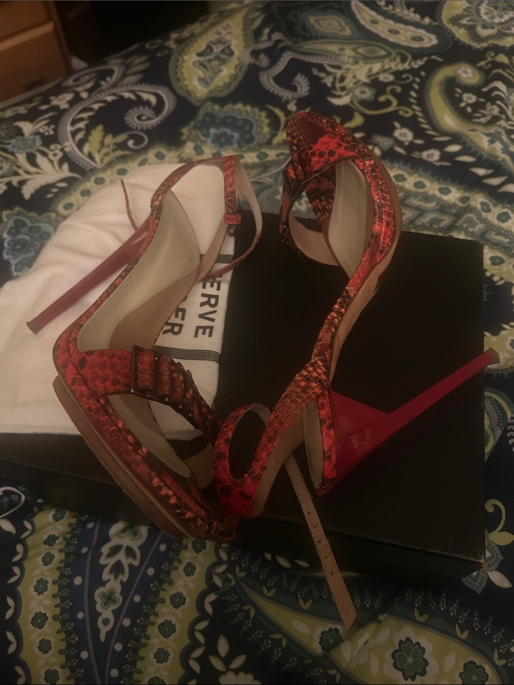 Herve Leger Red Snake-Print Stiletto Sandals - Picture 7 of 15